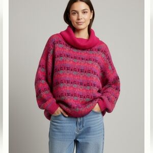 Vintage Knit Oversized Sweater Multi-Color Grandma Granny Grannycore Vtg Pink